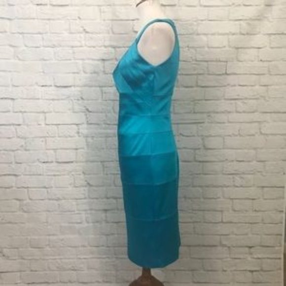 JAX Blue Satin Sleeveless Sheath Dress Size 6 - Picture 3 of 6
